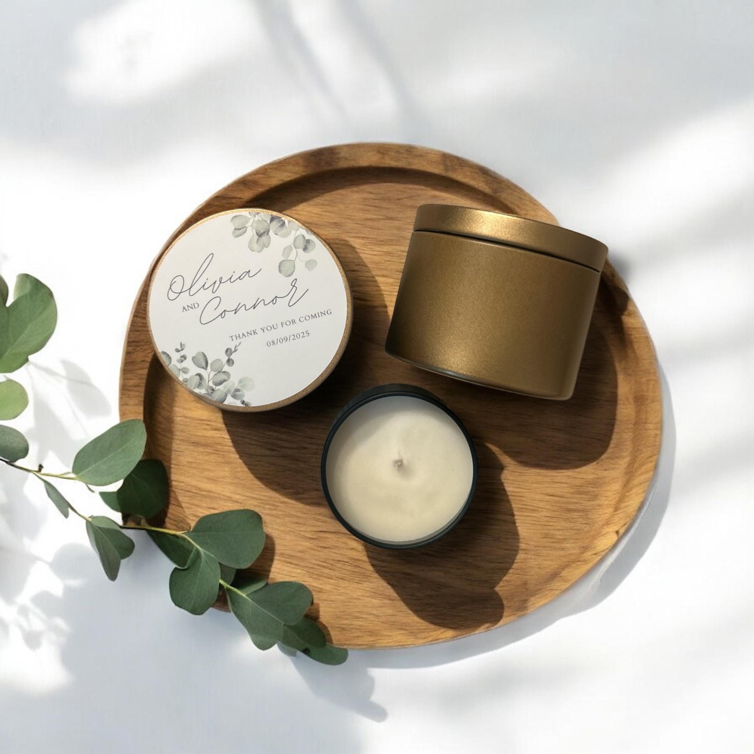 Personalized Wedding Favor Candles: Greenery and Gold Eucalyptus Soy ...