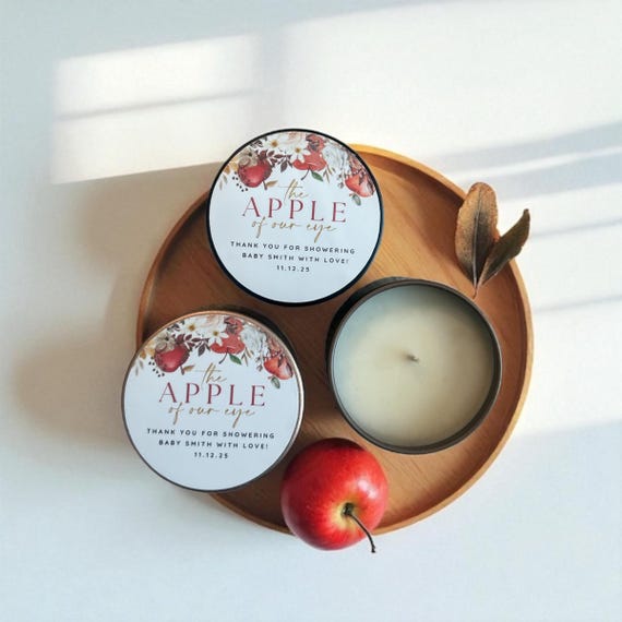 Personalized Baby Shower Soy Candle Favors: Apple of Our Eye, Set of 10