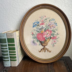 Oval Framed Floral Cross-stitch