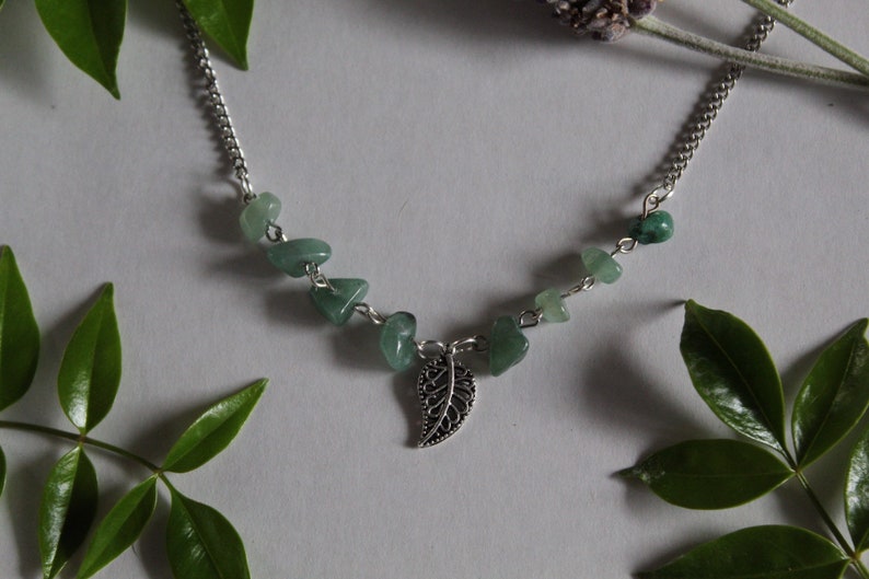 Aventurine crystal leaf necklace