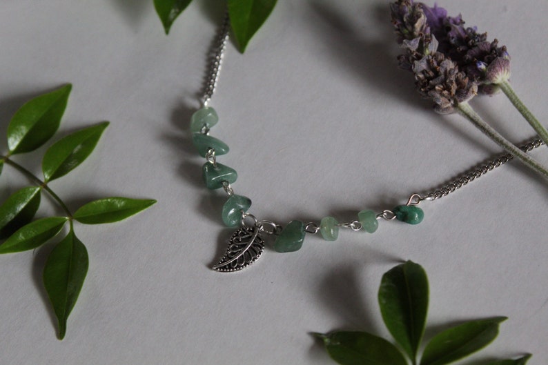 Aventurine crystal leaf necklace