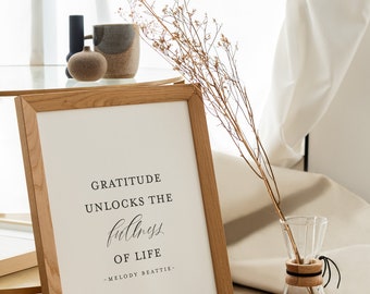 Gratitude Unlocks the Fullness of Life Print | Melody Beattie Quote | 8x10, 11x14, 16x20 | Fall & Thanksgiving | Inspirational Wall Art