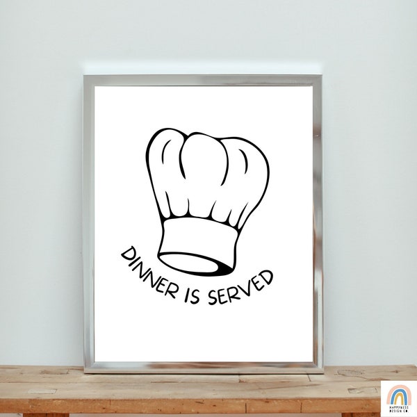 Dinner is Served | Digital Art | Yes Chef | Kitchen & Bar Art | Modern | Wall Art | Simple Line Art | Happyness Design Co. |Black and White