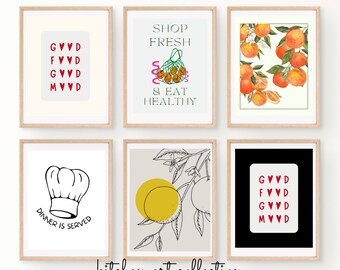 kitchen prints | 6 PRINTABLES | kitchen decor | kitchen wall art | dining room wall decor | kitchen art | happynessdesignco | printable art