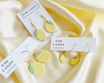 MADE TO ORDER polymer clay pastel lemon dangles / yellow / fruit earrings / summer accessories / gift for her / birthday present