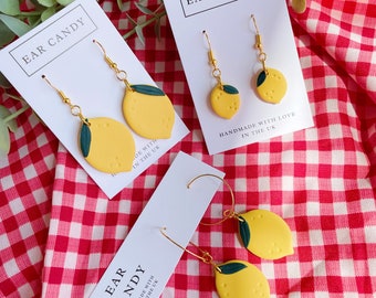 MADE TO ORDER polymer clay lemon dangles / yellow / fruit earrings / summer accessories / gift for her / birthday present / happy birthday