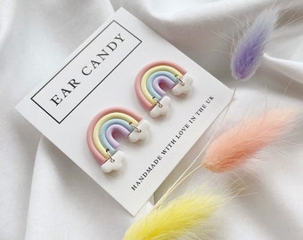 Polymer clay rainbow stud / dangle earrings / statement jewellery / pastel colours / pastel accessories / bold / unique / get well soon gift