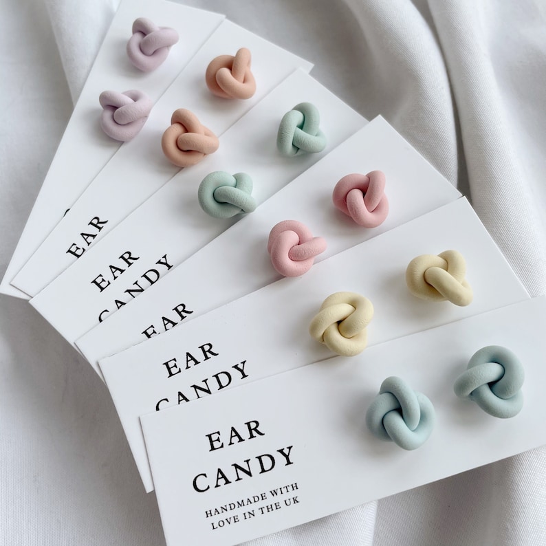 Polymer Clay Earrings / Knot Studs / Pastel Colour / Statement Etsy UK