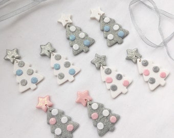 Polymer clay earrings / silver glitter Christmas tree dangles / pink glitter / blue glitter / white glitter jewellery