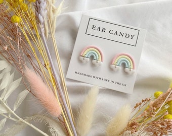 Polymer clay earrings / rainbow studs / dangle earrings / statement jewellery / pastel colours / pastel accessories / bold / unique / cute