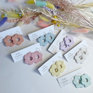 MADE TO ORDER polymer clay large pastel flower dangles / statement jewellery / funky