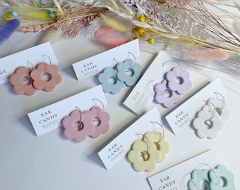 MADE TO ORDER polymer clay large pastel flower dangles / statement jewellery / funky