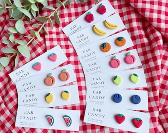 MADE TO ORDER fruity studs / strawberries / watermelons / bananas / peaches / cherries / pineapples / lemons / limes / blueberries / earring