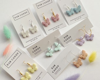 MADE TO ORDER polymer clay speckled pastel butterfly earrings / statement dangles / spring vibes / rainbow lover