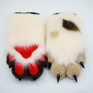 Beige und braune Katzenpfoten Petplay Welpen Cosplay, Fursuit Pfoten benutzerdefinierte für Kinder, lange Ver Fursuit Pfoten pelzige Handschuhe Halloween Accessoire