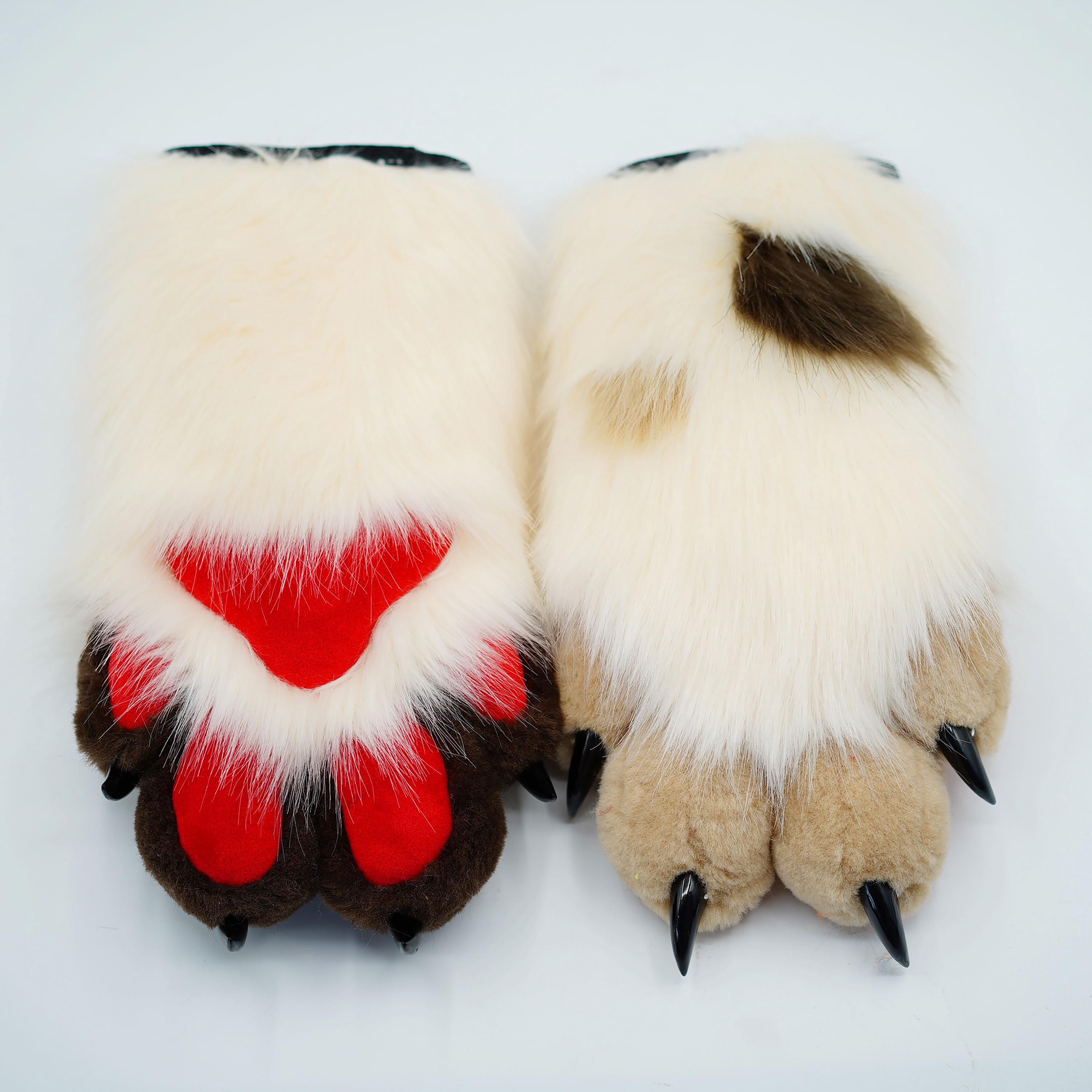 Beige and brown cat paws petplay puppy cosplay, fursuit paws custom for children, Long Ver Fursuit paws furry gloves Halloween accessory