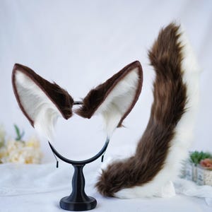 Charming Brown Fox Ears&Tail Set | Realistic Cospaly Costume Accessories | Large Ears Animal Themed Party Halloween Christmas Dress-up