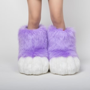 Fursuit Feet Paws Animal Paws, Light Purple and White, Furry shoes, Halloween Christmas costume accessories Petplay Animal-Themed Events