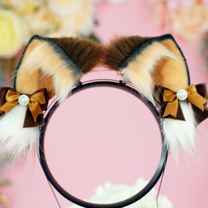 Bruin kitten oren handgemaakte namaakbont kitten oren Dreamedge ontwerp neko kostuum cosplay Kittenplay oren kattenoren hoofdband Kitty huisdier speeloren
