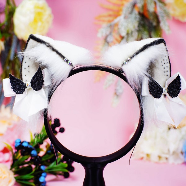 White Nightmare Kitten Ears Faux Fur Kitten Ears Dreamedge Design Neko Costume Cosplay Kittenplay Ears Cat Ears Headband Kitty Pet Play Ears