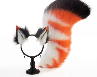 Ears headband and tail set fursuit gear wolf costume prop realistic animal headpiece cosplay convention outfit for furry fandom