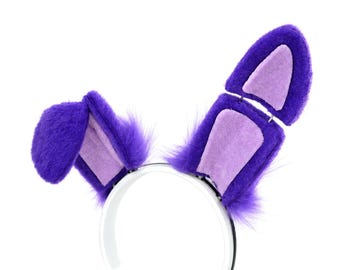 FNAF Inspired Purple Bunny Ears, Bonnie Inspired Poseable Rabbit Ears, Adjustable Cosplay Ears, Furry Fursuit Accessory