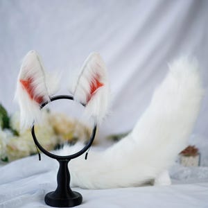 All White Ears and Tail Set, Custom Furry Cosplay Set for Conventions and Halloween, Animal Costume Accessory, Pet Play Gothic