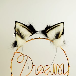 black white cat ear and tail set faux fur ear wolf tail and ear set anime cosplay petplay fox ear and tail   set kittenplay cosplay