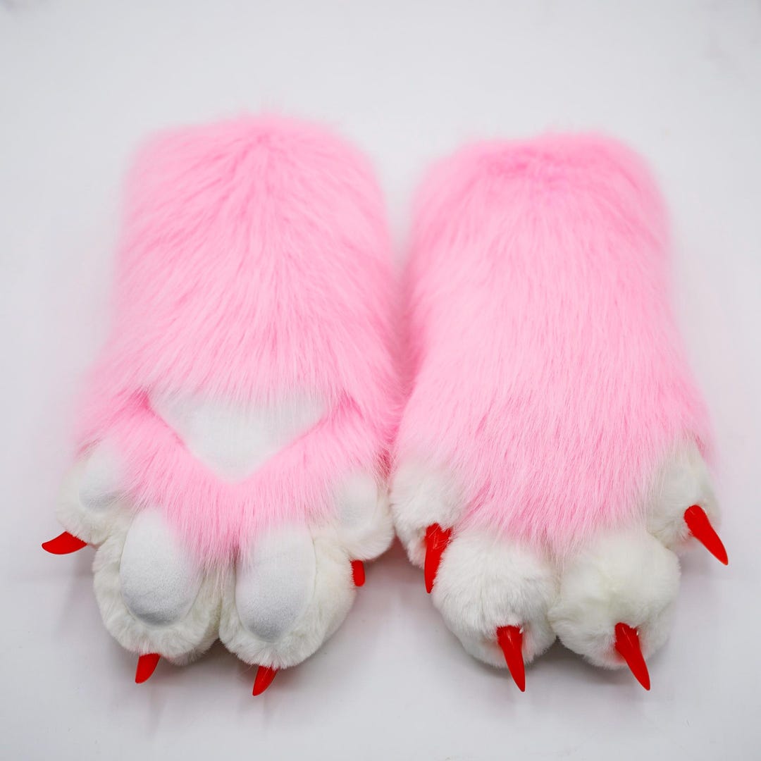Fake Rabbit Paws 4 Fingers Pink Fursuit Paws , Cheap Animal Custom Fursuit Gloves ...