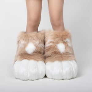 Fursuit Feet Paws Animal Paws, Camel and White, Furry shoes, Halloween Christmas costume accessories Petplay Animal-Themed Events