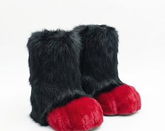burgendy and black fursuit outdoor feet paws animal paws, furry shoes fox paws, petplay Halloween accessories kemono toony furry feet paws