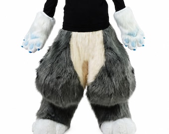 Fursuit Pants Tail Paws Set - Toony Cosplay Legs & Feetpaws for Furry Convention, Custom Plush Mascot Suit