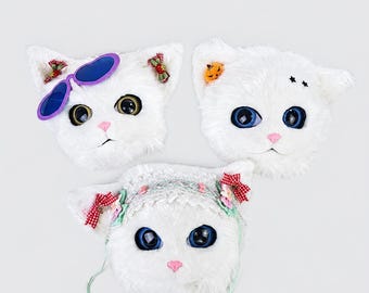 White Cat Mask Anime Faux Fur Headpiece, Kawaii Kigurumi Kitty Cosplay, Lolita Catgirl Costume Prop, Glasses-Friendly Photo Gear