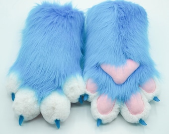 blue and white puppy paws, furry gloves, cosplay gloves, cat paws, puppy paws, wolf paws, tiger paws, fox paws, pet play, furry