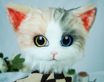 Adorable Cat Kigurumi Fursuit Full-Cover Mask Head | Plush Cosplay Costume Accessory for Halloween Christmas and Animal Themed Party