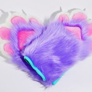 1 paar Flieder weiße Pfoten Handschuhe, flauschige Pfoten, flauschige Pfoten mit Kralle, Pfoten Handschuhe, Wolfspfoten