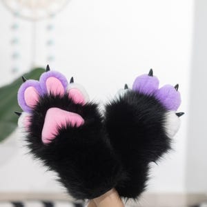 black and purple kitten paws, animal paws, furry gloves, cosplay gloves, cat puppy wolf fox paws tiger paws Halloween cosplay petplay, furry