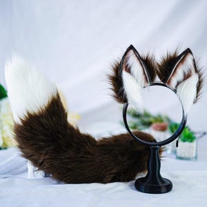 Brown Cat Ears and Tail Suit, Custom Furry Cat Cosplay Set for Conventions and Halloween, Animal Costume Accessory, Pet Play, Kitty ear&tail