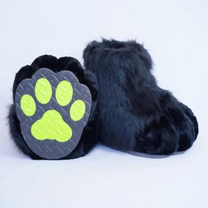 fursuit voeten poten dierenpoten, zwart en elfgroen buiten, harige schoenen vossenpoten, petplay Halloween-accessoires kemono harige poten