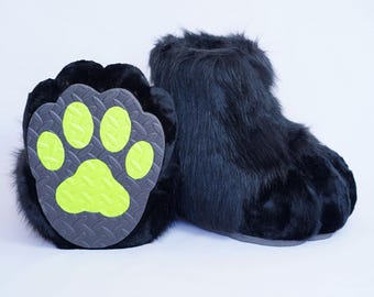 fursuit feet paws animal paws, black and elf green outdoor, furry shoes fox paws, petplay Halloween accessories kemono toony furry feet