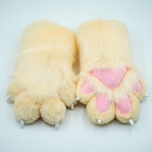 Kostüm pelzigen Fursuit Creme Hand Paws Cosplay Katze Pfoten, handgemachte Pfoten, Kunstpelz Pfoten Handschuhe, Geschenk für Kind, Cosplay Prop