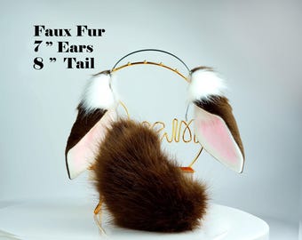 Dark Brown Lop Ears and Tail Set Bunny Tail and Ear Anime Cosplay Rabbit Ear Bunny Cosplay Lolita Christmas Gift DDLG bunny Ear Headband