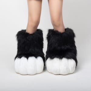 Black&White Outdoor Fursuit Feet Paws-Comfortable and Durable Fursuit Accessory Kemono Soft Plush Costume Paws Halloween gift for furry