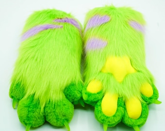 Elf green Super Star puppy fox cat paws furry gloves with special meat pad,cosplay accessories for Halloween party meeting gather, gnarpy