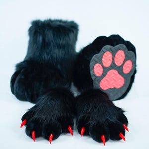 All Black outdoor fursuit feet paws and hand paws, Halloween gift for kids kemono toony fursuit paws, furry shoes and paws, furry convention
