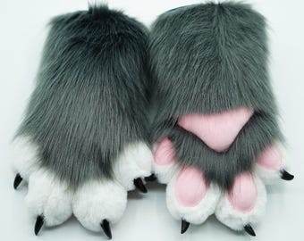 Dark grey puppy paws, furry gloves, cosplay gloves, cat paws, puppy paws, wolf paws, tiger paws, fox paws, pet play, furry