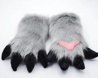 dragon paw grey Soft Plush | Black claw and pink pad | convetion Fursuit Costume | Furry partial suit fullsuit | dragon play