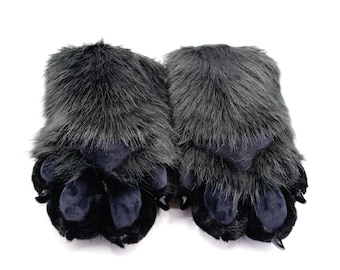 All black furry paws Halloween gift for furry cosplay gloves- Realistic Cat Puppy Wolf Tiger Fox Paws for Cosplay Furry Conventions