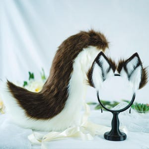 Brown Ears&Tail Set | Plush Cospaly Costume Accessories | Cat Dog Fox Wolf Petplay Ears | Animal Themed Party Halloween Christmas Dress-up