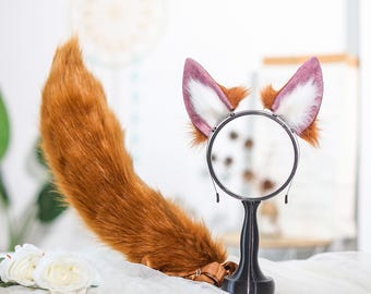 黄褐色のキツネの耳と尻尾のセット、レッドフォックスのコスプレ用